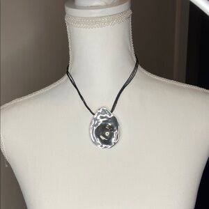 Chico's Black Cord Silver Pendant Necklace